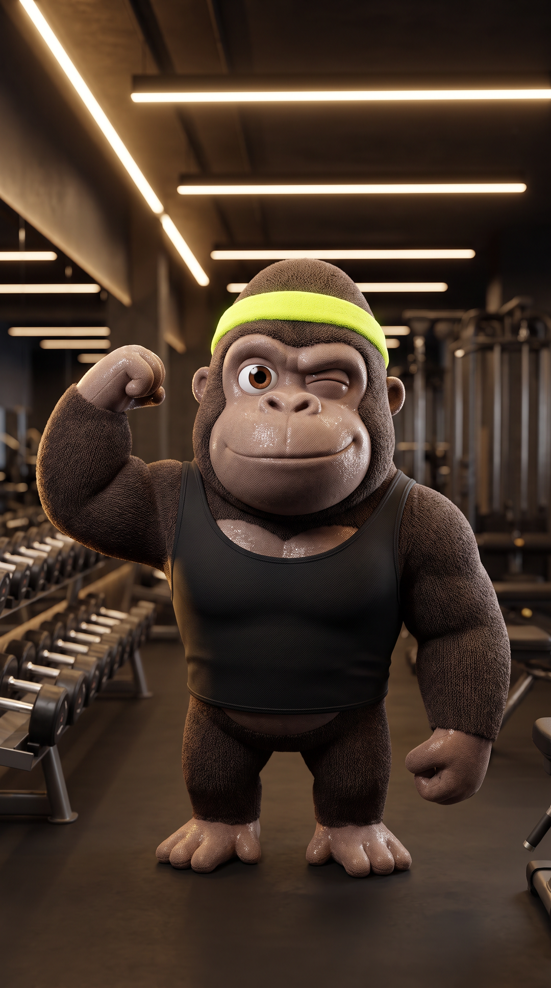 Mascote 3D de Gorilão Fit criado com IA, o personal que não te deixa faltar
