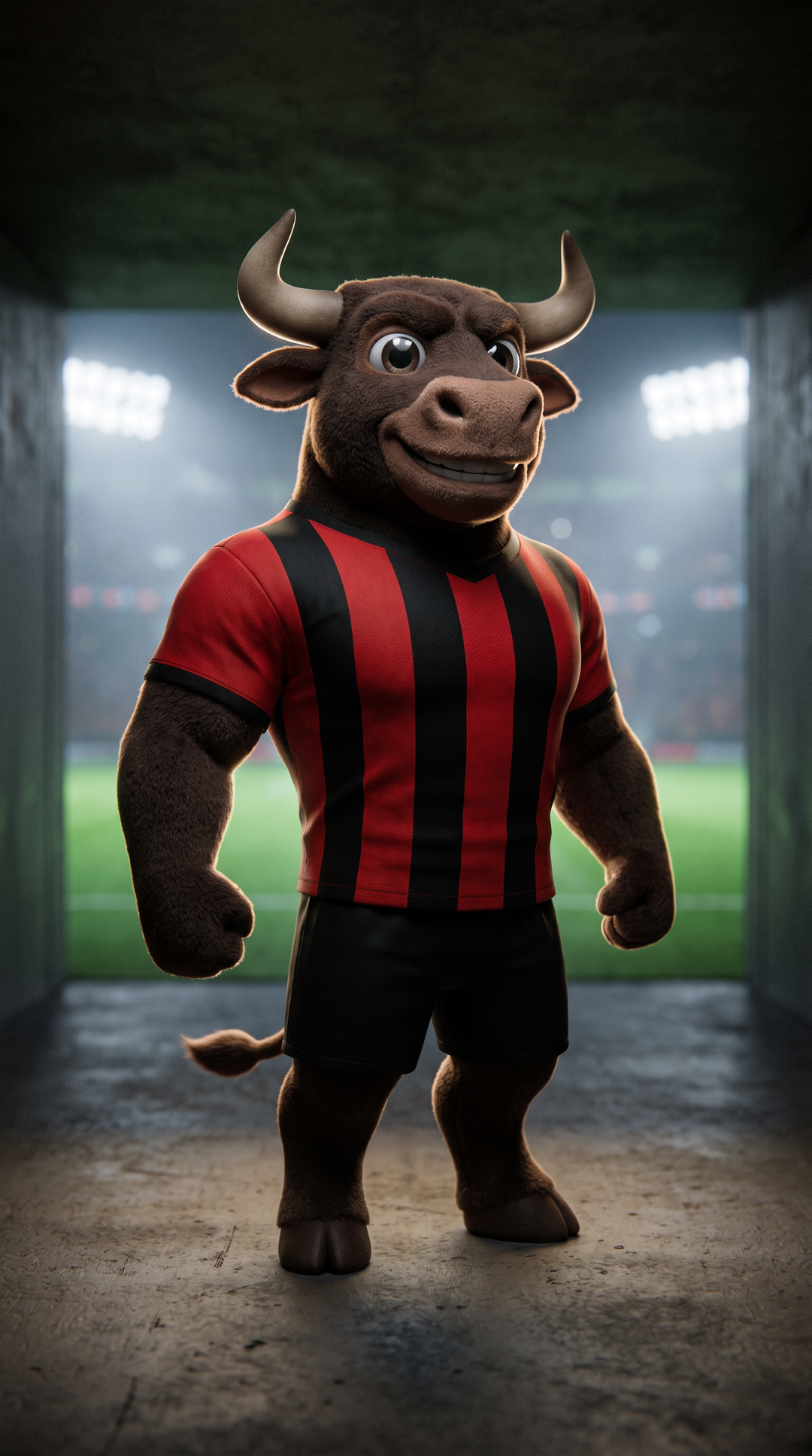 Mascote 3D de Touro Rubro criado com IA, o capitão do túnel